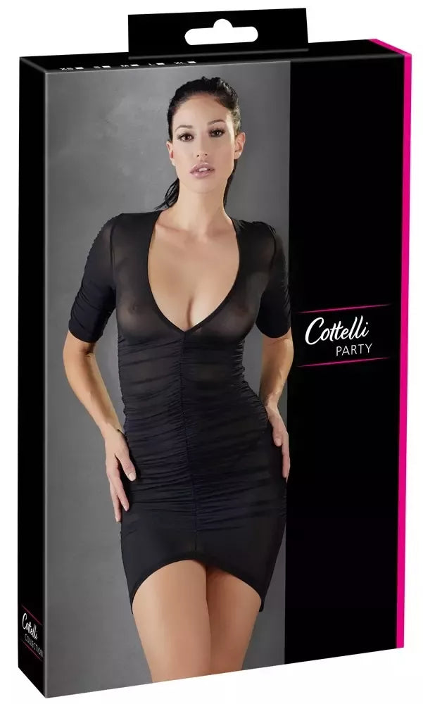 Cottelli Collection suknelė L dydžio – juoda, su raukiniais, pusiau permatoma, tampri