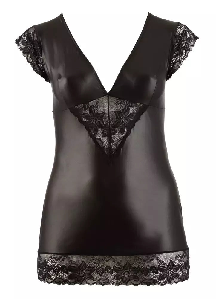 Cottelli Collection suknelė „Wet Look“ su juodais nėriniais, 2XL