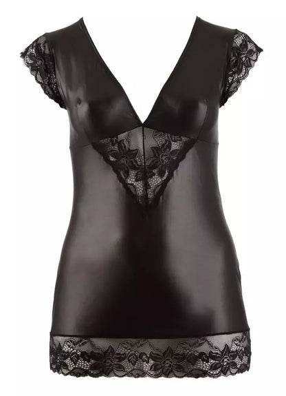 Cottelli Collection suknelė „Wet Look“ su juodais nėriniais, 2XL