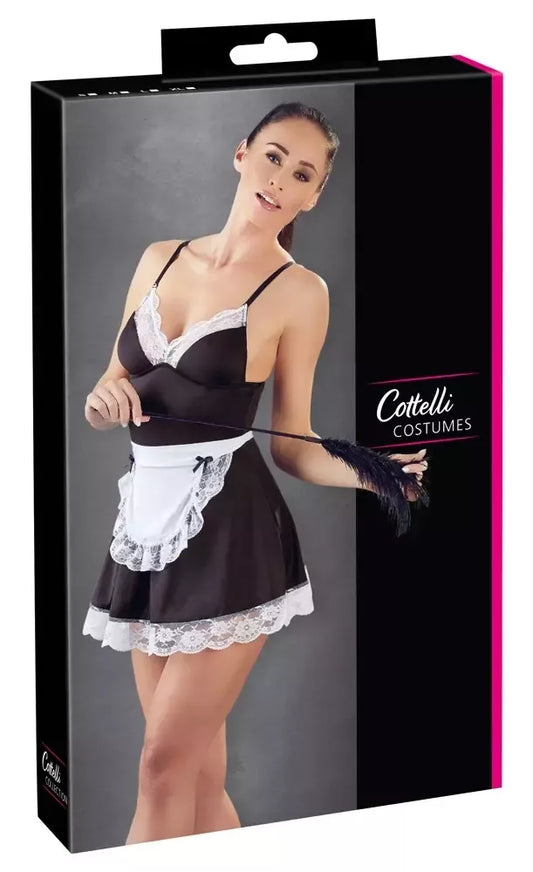 Cottelli Collection tarnaitės suknelė Maid Dress L, klasikinė juoda ir balta, reguliuojamo dydžio