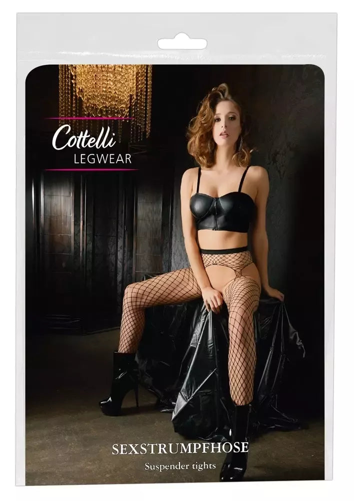 „Cottelli Collection“ tinklelio efekto pėdkelnės su raišteliais S-L, juodos, tamprios