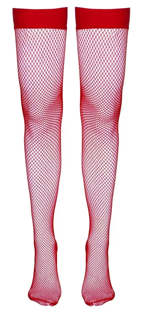 Cottelli Collection tinklelio stiliaus kojinės su silikonine juostele, raudonos, S dydis