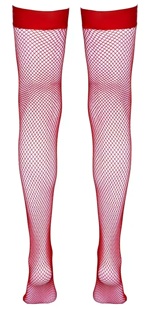 Cottelli Collection tinklelio stiliaus kojinės su silikonine juostele, raudonos, S dydis