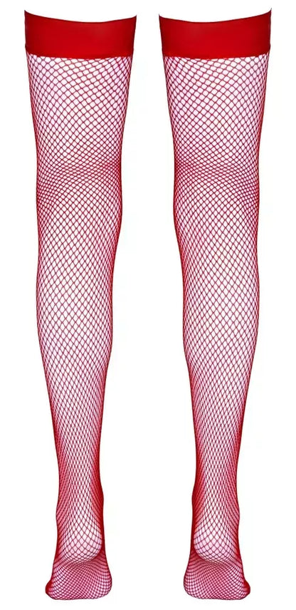 Cottelli Collection tinklelio stiliaus kojinės su silikonine juostele, raudonos, S dydis