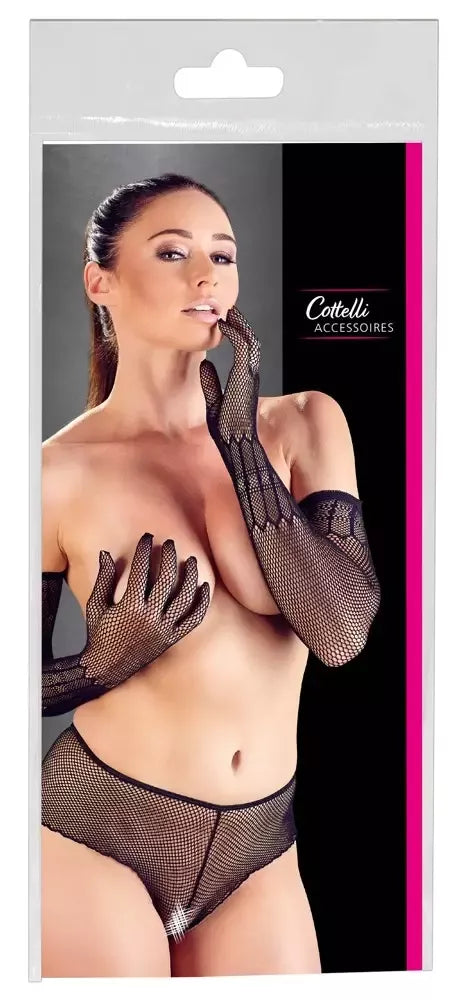 Cottelli Collection tinklinės pirštinės S-L – iki alkūnių, juodos, tamprios