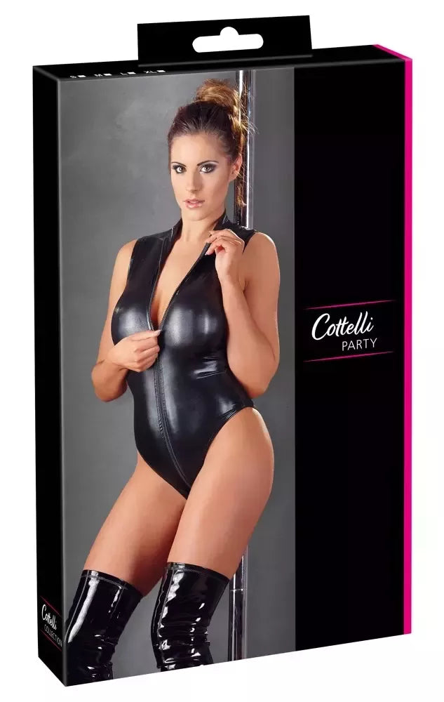 Cottelli Collection „Wet Look“ bodis su dvipusiu užtrauktuku, juodas, M dydis