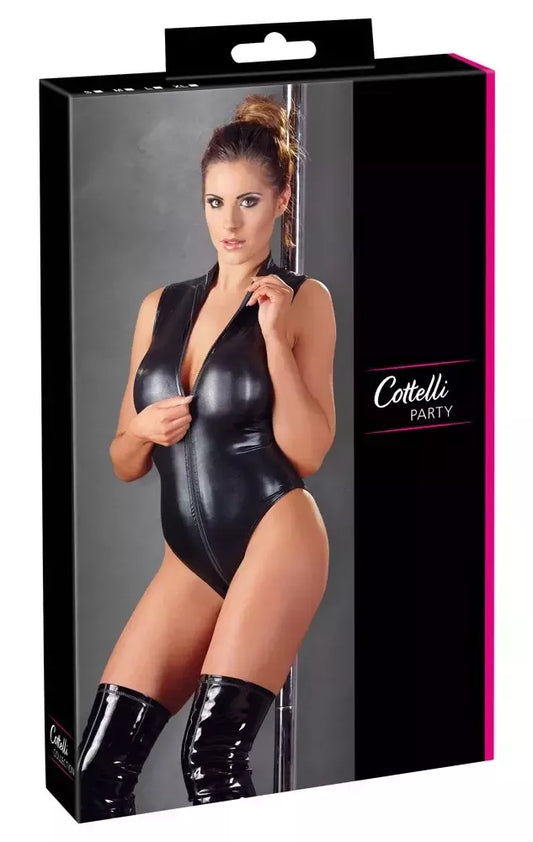 Cottelli Collection „Wet Look“ bodis su dvipusiu užtrauktuku, juodas, M dydis
