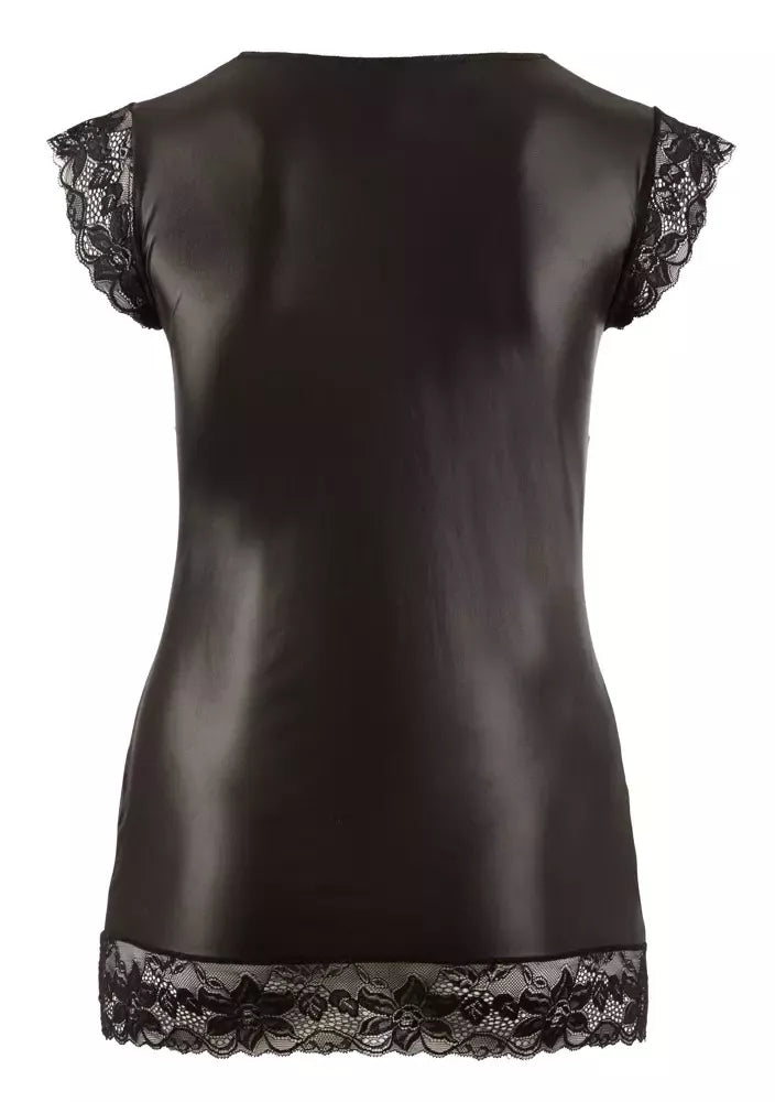 Cottelli Collection „Wet Look“ juoda suknelė 3XL su nėrinių akcentais