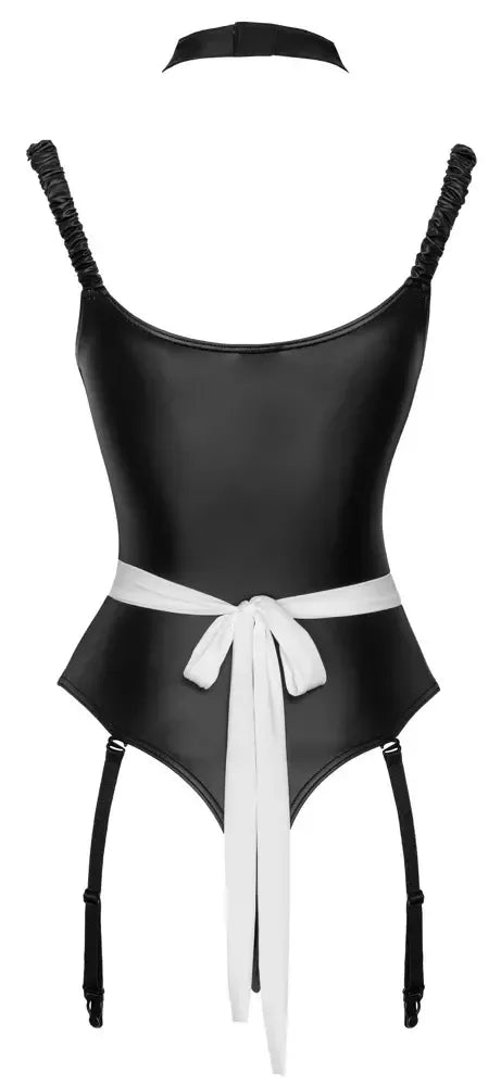 Cottelli Costumes Maid Set L – 3 dalių juodas matinis komplektas su kojinių laikikliais