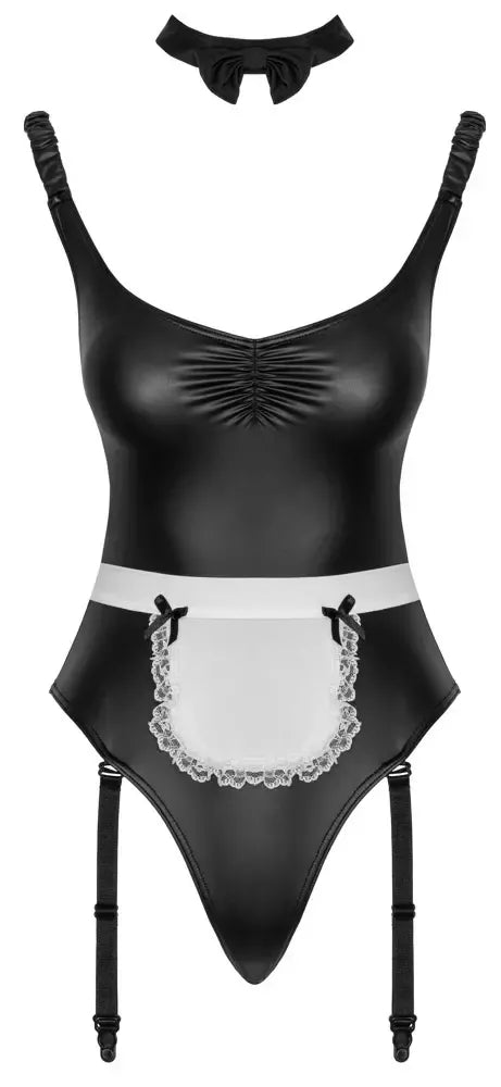Cottelli Costumes Maid Set S – 3 dalių juodas matinio efekto kostiumas