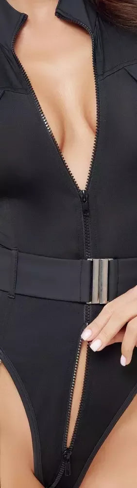 Cottelli Costumes Police Body S – Juodas tamprus uniformos stiliaus bodis