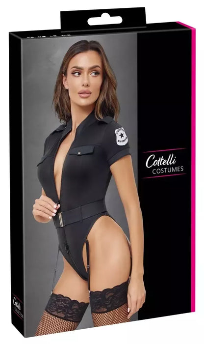 Cottelli Costumes Police Body S – Juodas tamprus uniformos stiliaus bodis