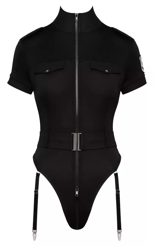 Cottelli Costumes Police Body S – Juodas tamprus uniformos stiliaus bodis