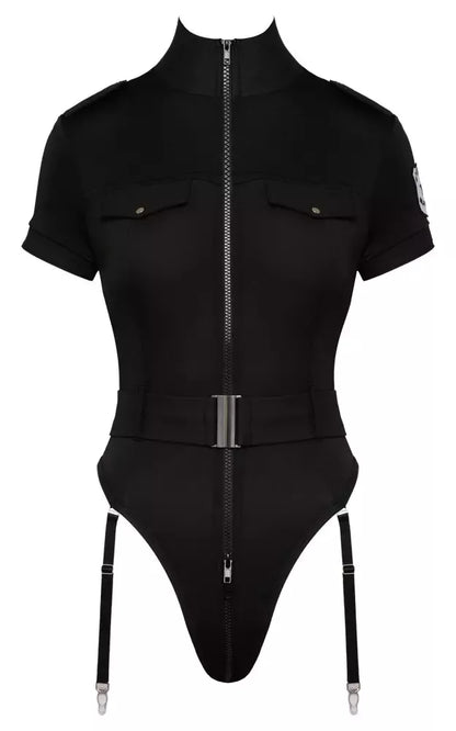 Cottelli Costumes Police Body S – Juodas tamprus uniformos stiliaus bodis