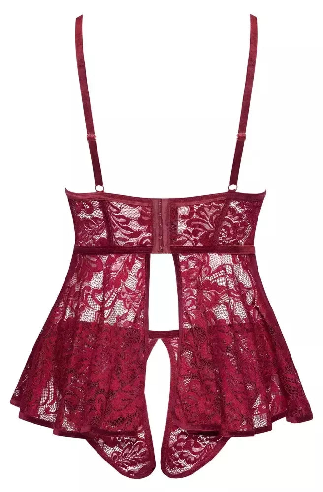 Cottelli CURVES Babydoll komplektas raudonas XL – nėriniai ir aksomas, reguliuojamas dydis