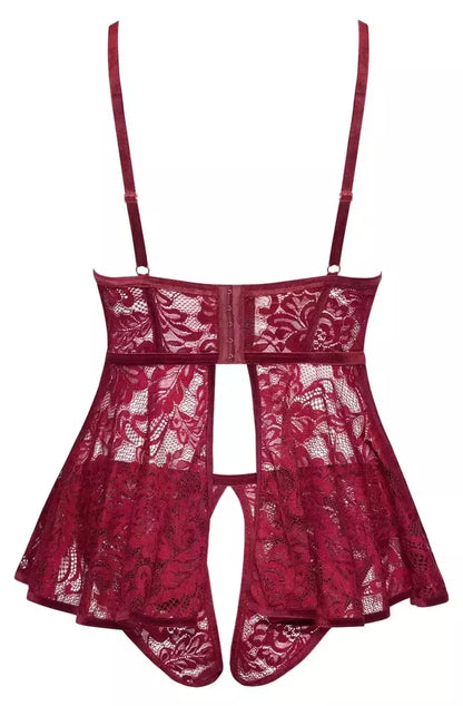 Cottelli CURVES Babydoll komplektas raudonas XL – nėriniai ir aksomas, reguliuojamas dydis