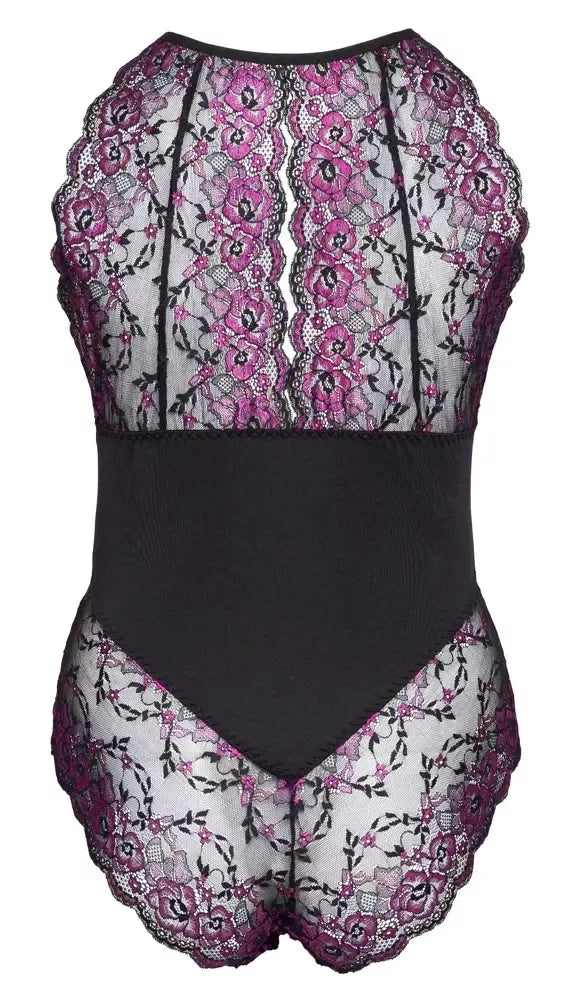 Cottelli Curves Body Lace XL – dviejų spalvų nėriniuotas bodis su juosmens intarpu
