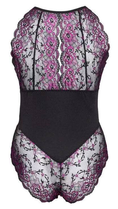 Cottelli Curves Body Lace XL – dviejų spalvų nėriniuotas bodis su juosmens intarpu