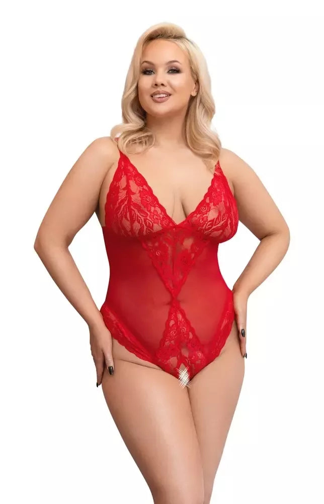 Cottelli CURVES Body Red 3XL – Reguliuojamas nėriniuotas powernet apatinis trikotažas