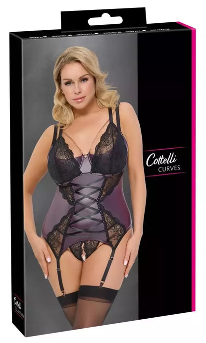 Cottelli Curves korsetas 95F/2XL, elegantiški nėriniai ir matinis efektas, purpurinė-juoda