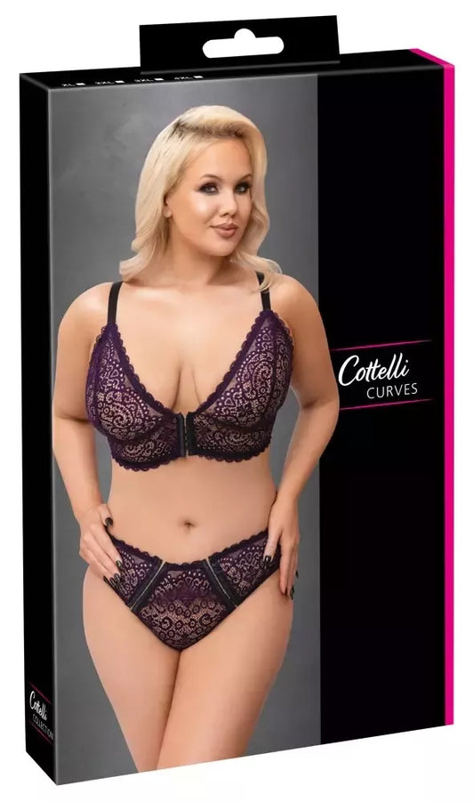 Cottelli Curves liemenėlės ir kelnaičių rinkinys, violetinis, XL dydis – švelnus nėriniuotas komfortas