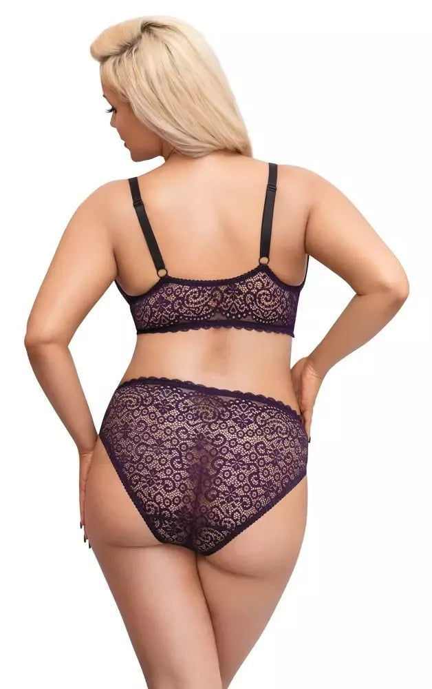 Cottelli Curves liemenėlės ir kelnaičių rinkinys, violetinis, XL dydis – švelnus nėriniuotas komfortas