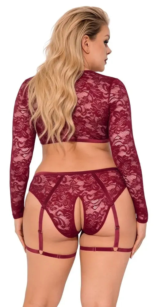 Cottelli Curves Nėrinių ir Aksomo Lingerijos Komplektas, Raudonas, 3XL, su Reguliuojamomis Petnešėlėmis