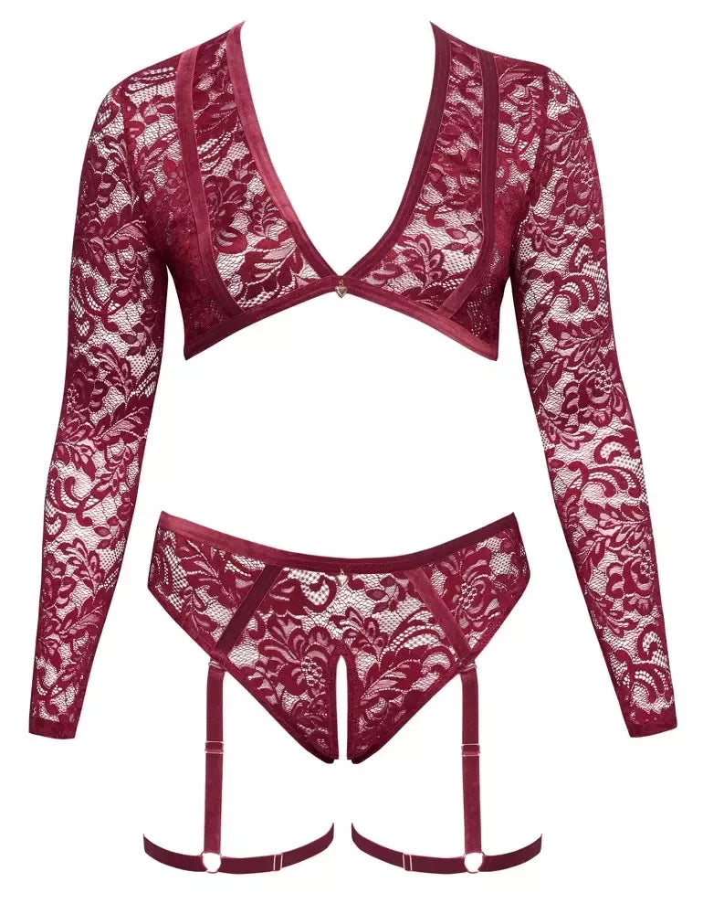 Cottelli Curves Nėrinių ir Aksomo Lingerijos Komplektas, Raudonas, 3XL, su Reguliuojamomis Petnešėlėmis