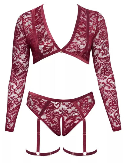 Cottelli Curves Nėrinių ir Aksomo Lingerijos Komplektas, Raudonas, 3XL, su Reguliuojamomis Petnešėlėmis