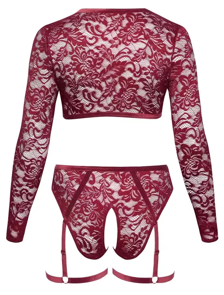 Cottelli Curves Nėrinių ir Aksomo Lingerijos Komplektas, Raudonas, 3XL, su Reguliuojamomis Petnešėlėmis