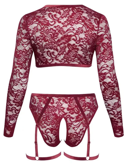 Cottelli Curves Nėrinių ir Aksomo Lingerijos Komplektas, Raudonas, 3XL, su Reguliuojamomis Petnešėlėmis