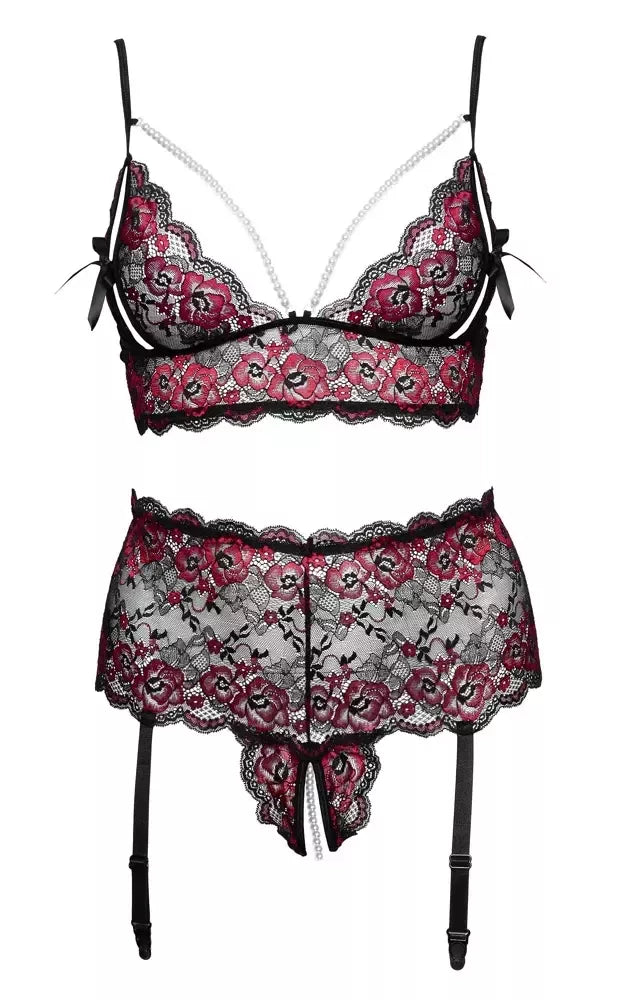 Cottelli CURVES nėrinių liemenėlės ir diržo susegamoms kojinėms rinkinys 3XL/4XL, dviejų spalvų dizainas