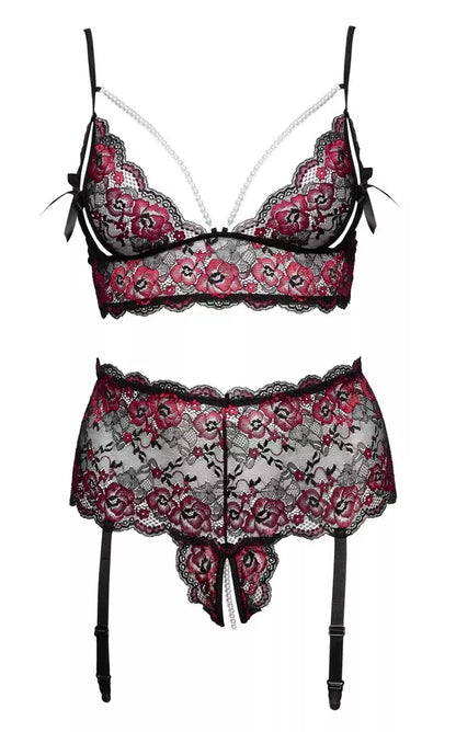 Cottelli CURVES nėrinių liemenėlės ir diržo susegamoms kojinėms rinkinys 3XL/4XL, dviejų spalvų dizainas