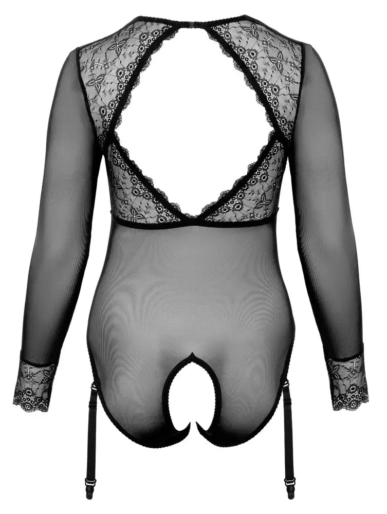 „Cottelli CURVES“ nėriniuotas „Powernet“ bodis 2XL, juodas, su nuimamomis kojų kilpomis