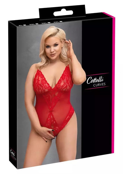 Cottelli CURVES raudonas skaidrus atviras bodis XL su reguliuojamomis petnešėlėmis