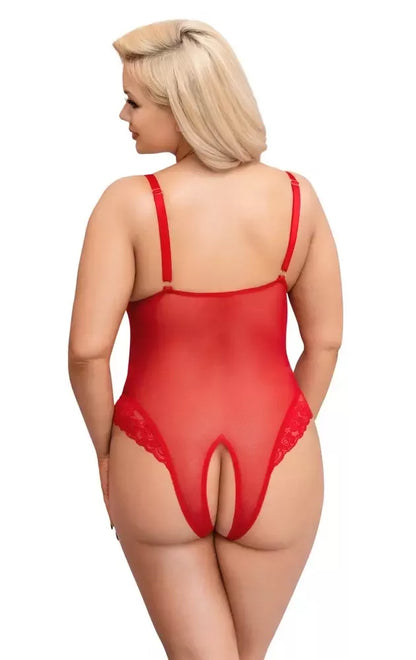 Cottelli CURVES raudonas skaidrus atviras bodis XL su reguliuojamomis petnešėlėmis