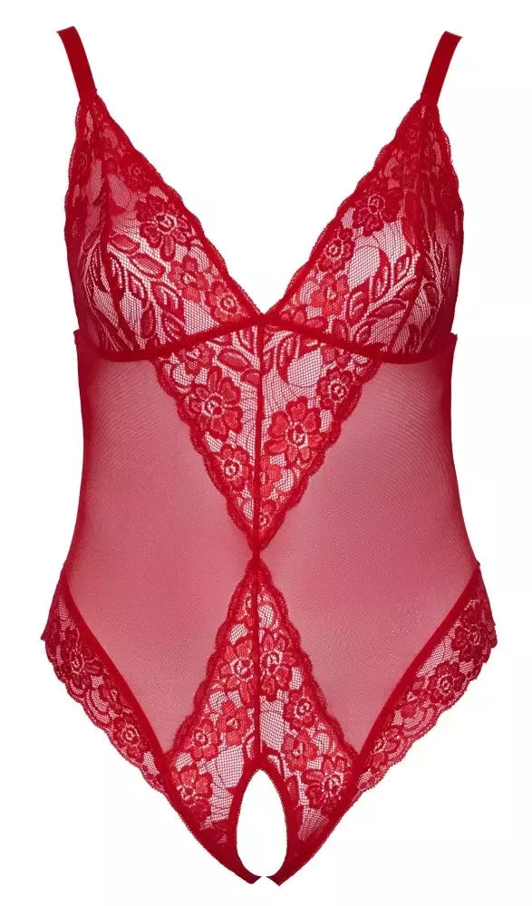 Cottelli CURVES raudonas skaidrus atviras bodis XL su reguliuojamomis petnešėlėmis