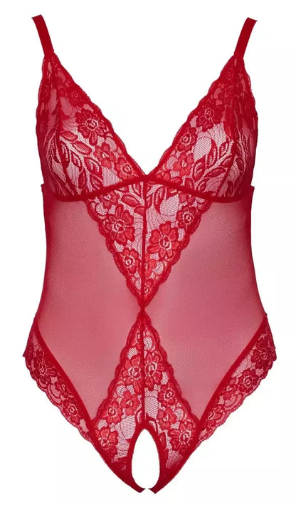 Cottelli CURVES raudonas skaidrus atviras bodis XL su reguliuojamomis petnešėlėmis