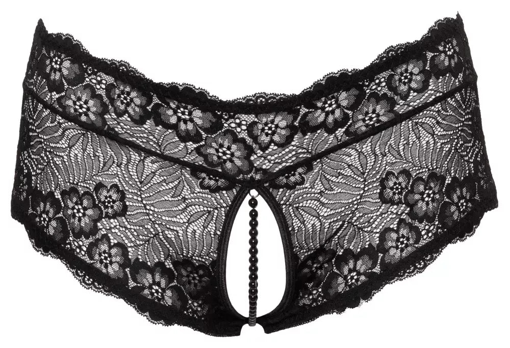 Cottelli CURVES XL dydžio juodos nėriniuotos kelnaitės su dekoratyvine perlų detale