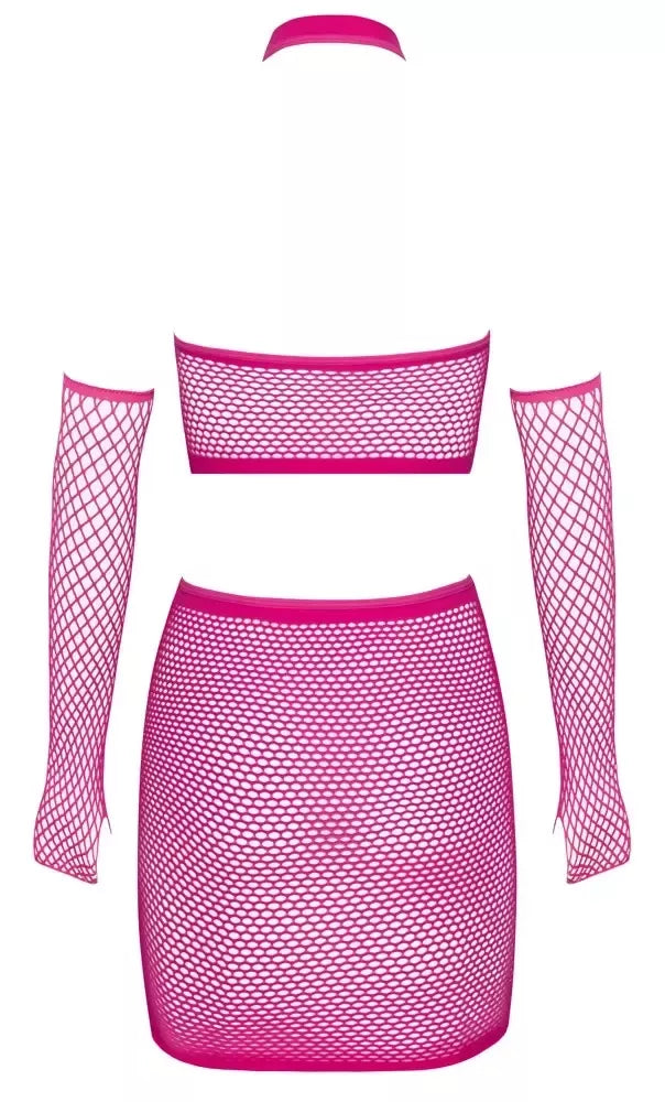 Cottelli Fantasy Hot Pink tinklelio komplektas S-L – trumpa palaidinė, sijonas ir rankų movos