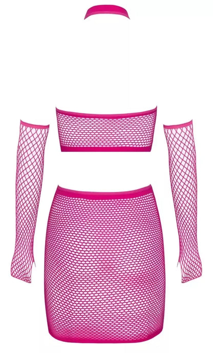 Cottelli Fantasy Hot Pink tinklelio komplektas S-L – trumpa palaidinė, sijonas ir rankų movos