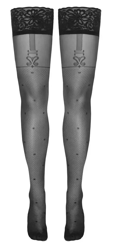 Cottelli Legware Flirt 3 juodos tinklinės prisegamos kojinės su nėrinių juosta 40 DEN