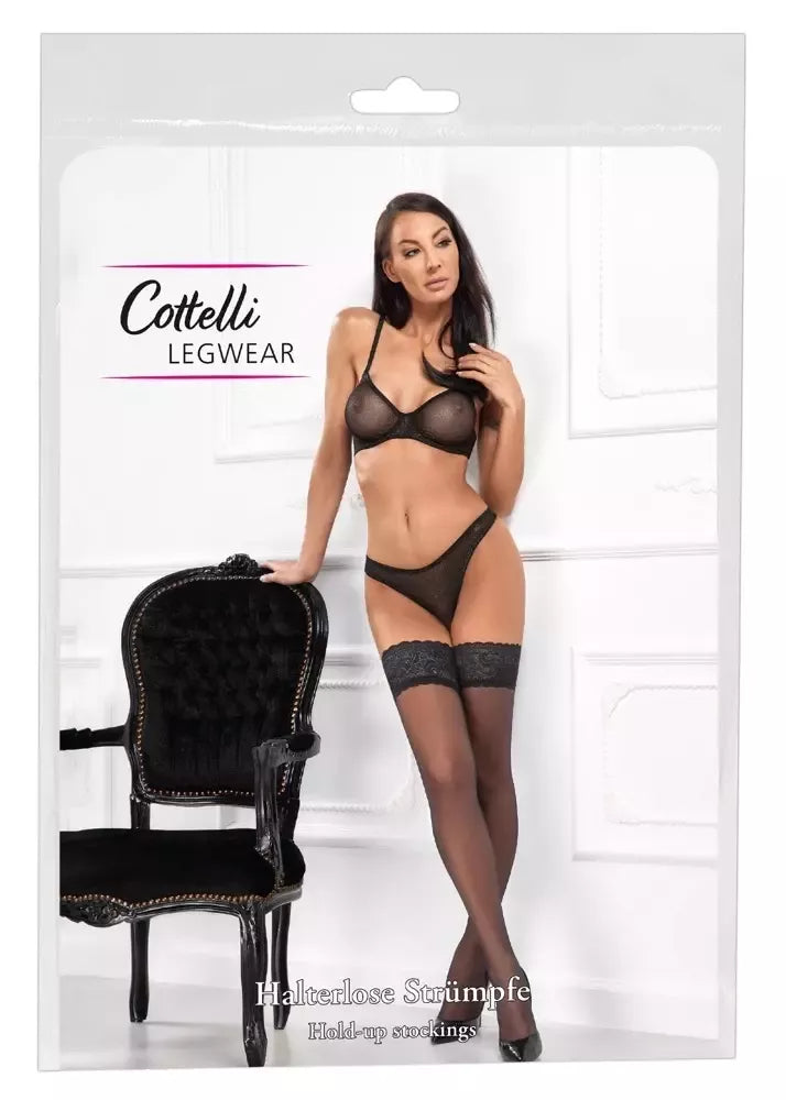 Cottelli Legware Hold-Ups Black Lace Top 20 Den neslystančios su 8 cm nėrinių juosta S/M