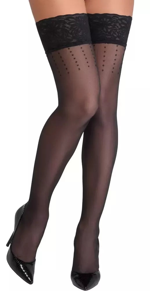Cottelli LEGWARE Hold-Ups Dot 5 juodos 20DEN kojinės su silikonine nėriniuota juosta