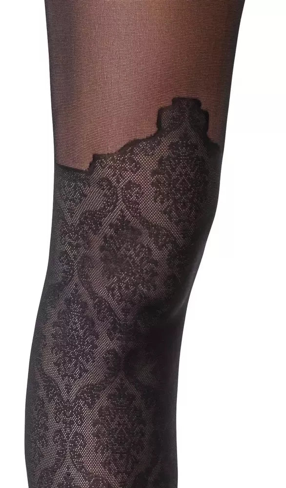 Cottelli Legware juodos nėriniuotos 25/50 denų pėdkelnės atviru tarpukoju