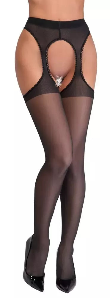 Cottelli Legware juodos pėdkelnės su diržo imitacija ir nėriniais, 20 DEN, 2 dydis