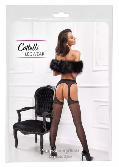 Cottelli Legware juodos pėdkelnės su diržo imitacija ir nėriniais, 20 DEN, 2 dydis
