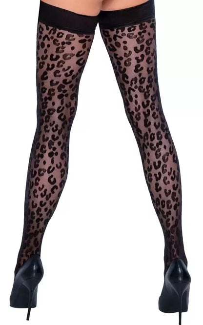 „Cottelli Legware“ kojinės virš kelių su leopardo raštu, 30 DEN, su silikonu viršuje