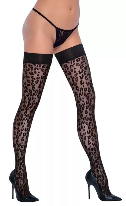 „Cottelli Legware“ kojinės virš kelių su leopardo raštu, 30 DEN, su silikonu viršuje