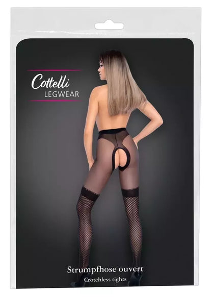 Cottelli LEGWARE pėdkelnės su tinklelio imitacijos „overknee“ efektu, 30 denų, juodos, Oeko-Tex, M/L